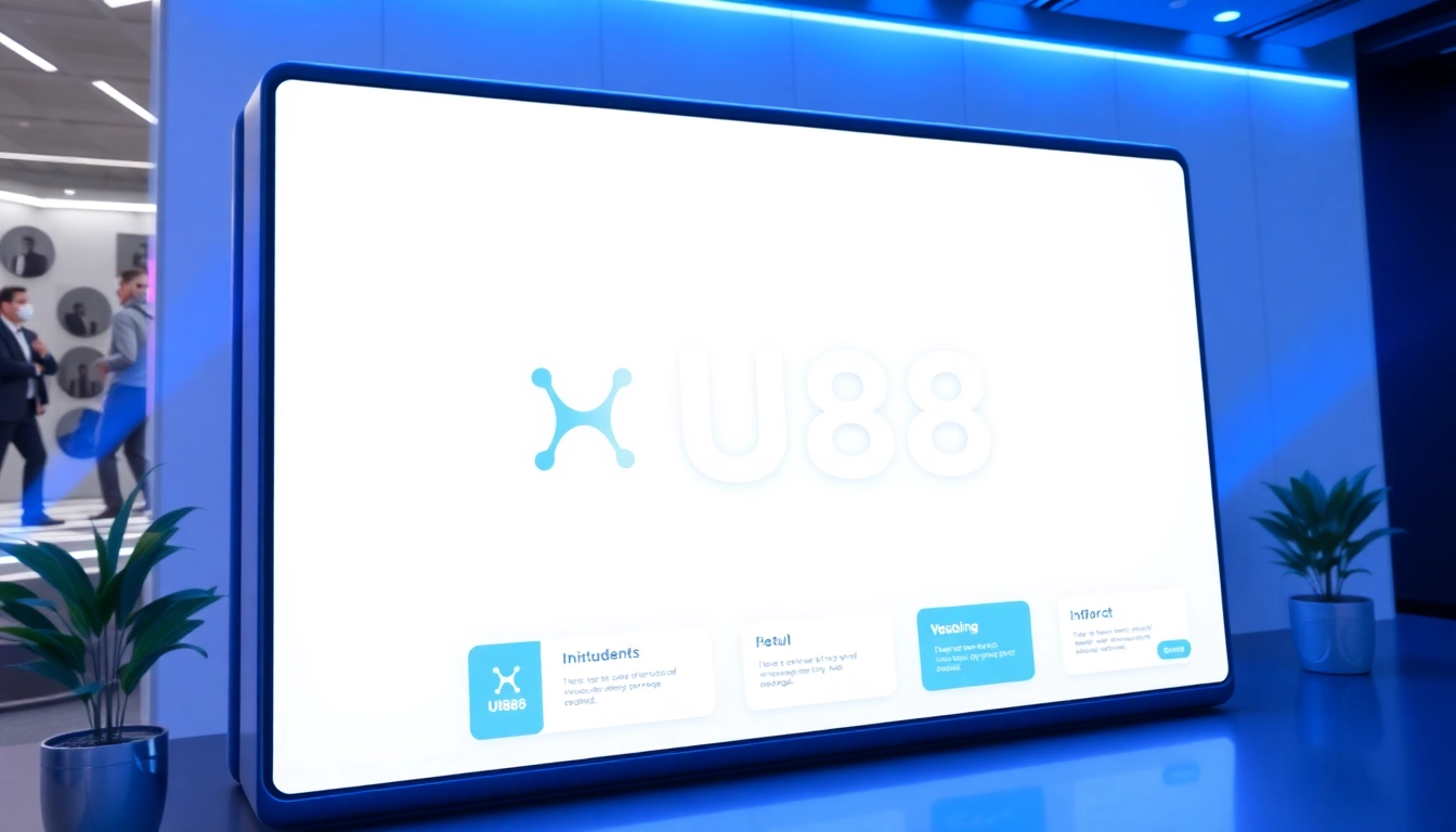Bright, professional UU88 branding with a sleek online platform interface emphasizing trust and innovation, appealing to digital users.