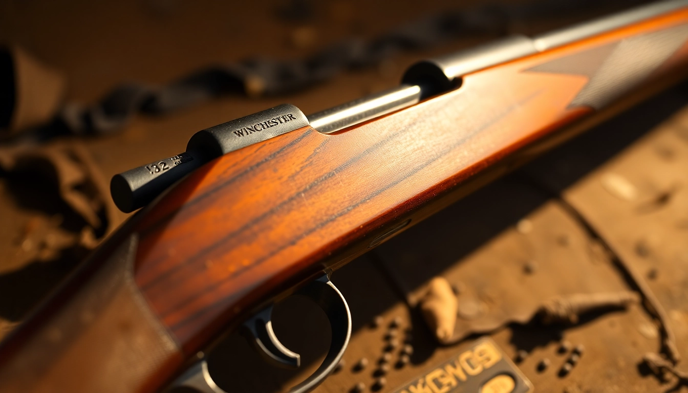 The detailed 32WIN Winchester rifle with cartridge showcasing vintage hunting appeal and craftsmanship.