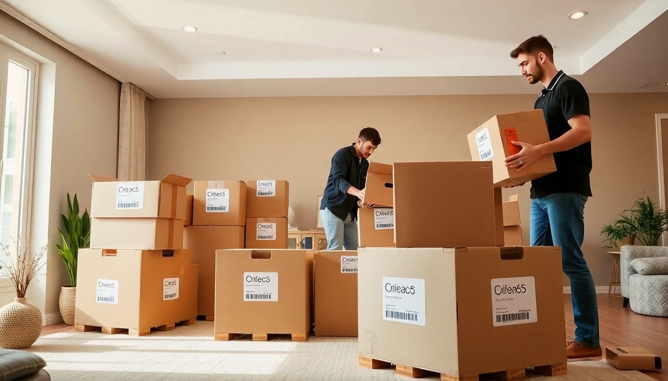 Calgary packing and unpacking services by professional movers packing boxes efficiently in a clean, organized home environment.