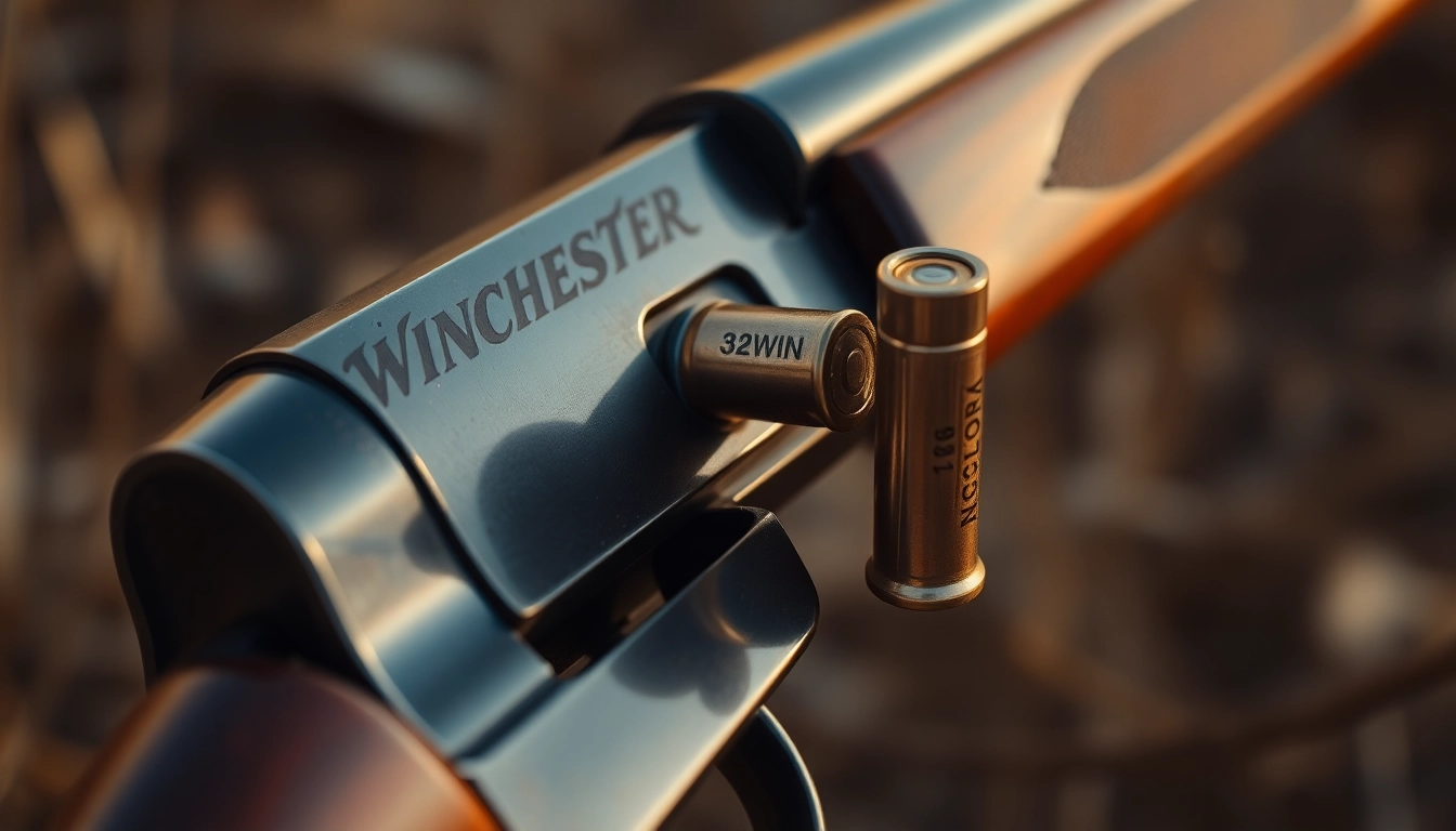 High-quality shot of a 32WIN cartridge being chambered in a Winchester rifle, highlighting precision and craftsmanship for hunting enthusiasts.