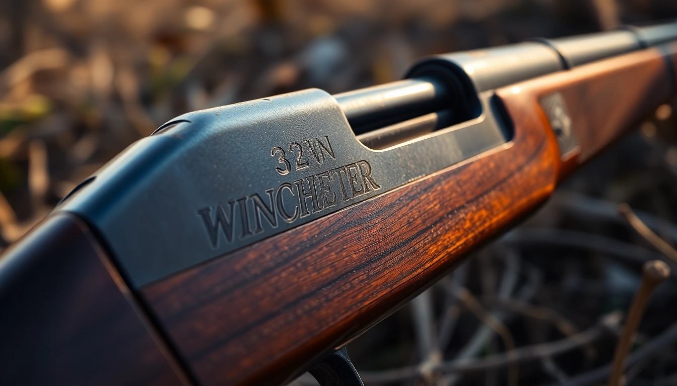Detailed shot of a classic 32WIN Winchester rifle highlighting its vintage craftsmanship for firearms enthusiasts.