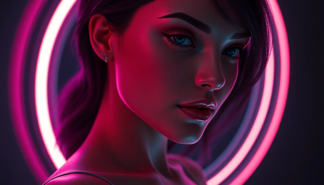 Engaging Ai sex chat interface with a realistic AI female character in a sleek digital environment, emphasizing intimacy and technology.