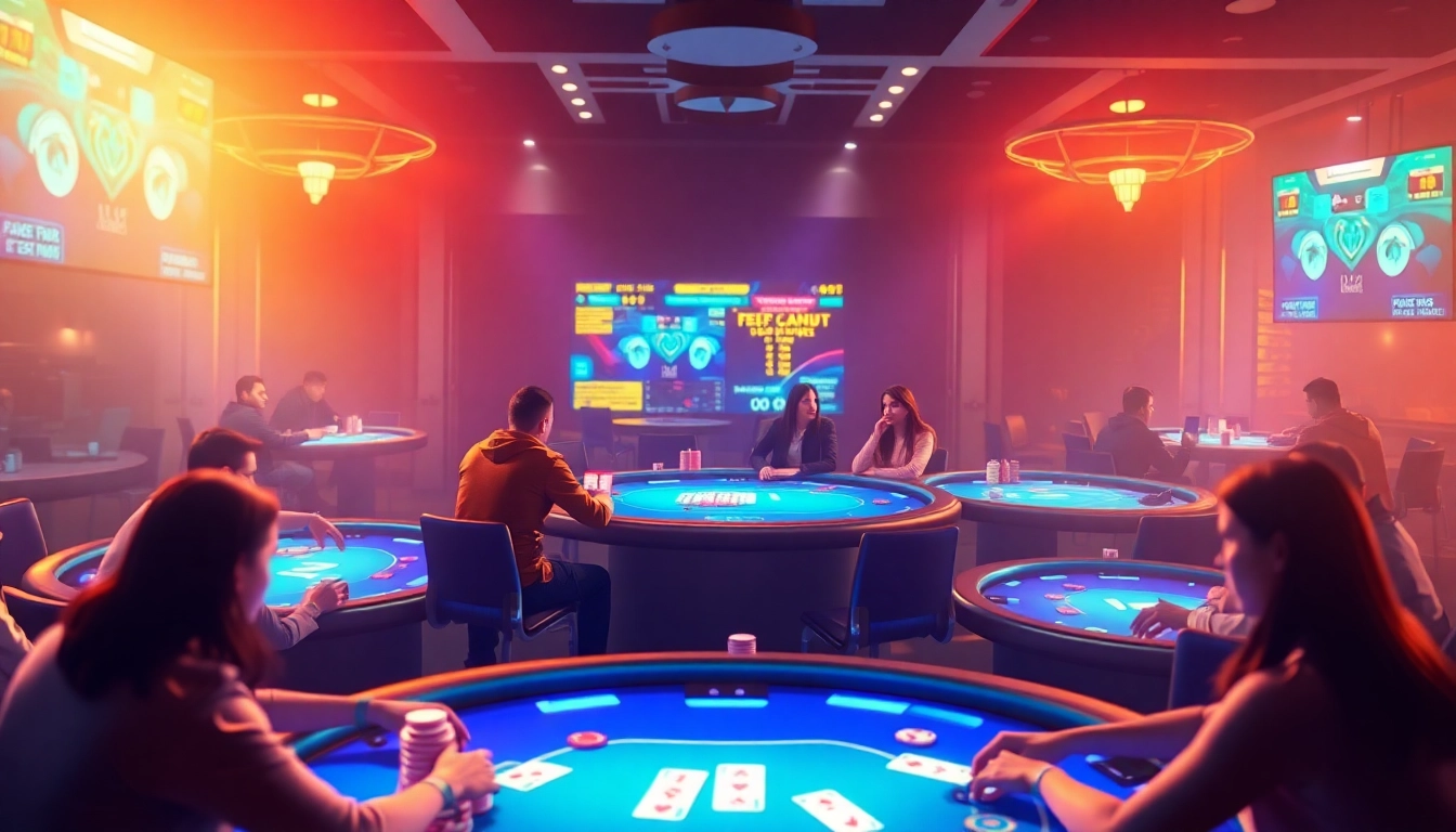 Engaging scene of players enjoying Clubgg poker online with colorful chips and cards, emphasizing community and skill development.