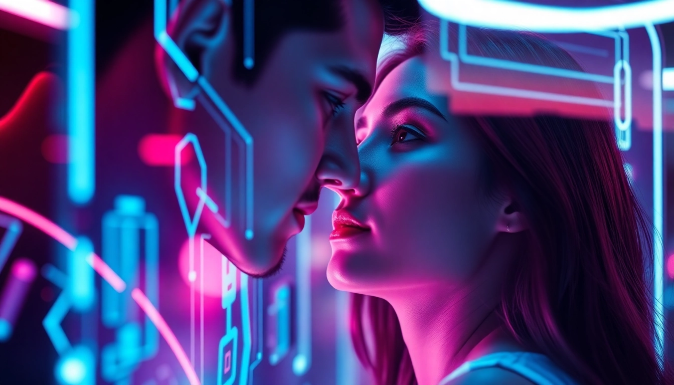AI girlfriend engaging in realistic chat with vibrant, detailed interface and warm glow for accessibility.