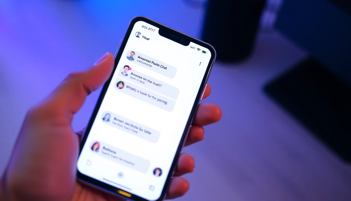 Engaging scene of a person using Blindchat app on a smartphone to connect anonymously with
