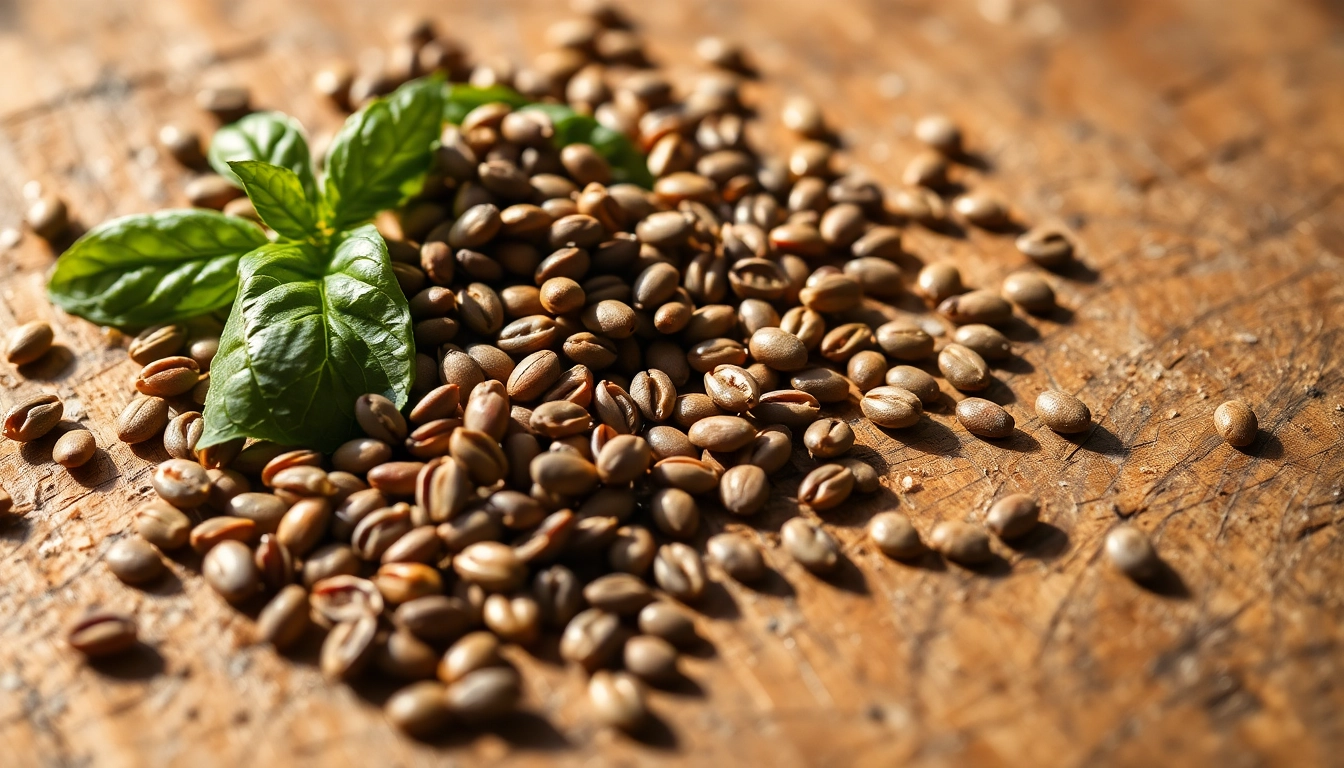 Basil Seeds shown in a clear bowl with fresh herbs and spices, highlighting their quality and