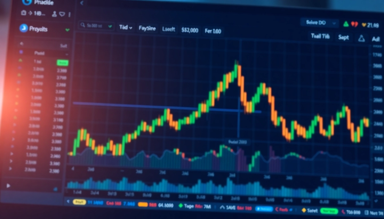 Trading view platform showing live market charts with colorful indicators and analysis tools